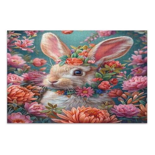 Osterhase mit Blumen Puzzles 500 Teile Abschluss oder Geburtstagsgeschenk Familie Puzzles, Fertige Größe 20,5 x 14,9 Zoll von CHIFIGNO