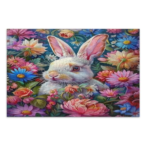 Osterhase mit Blumen Puzzles für Erwachsene 1000 Teile Familienpuzzle Unterhaltung Spielzeug Geburtstagsgeschenk Fertige Größe 29,5 x 19,7 Zoll von CHIFIGNO