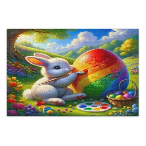 Osterhase und farbiges Ei, Puzzle, 500 Teile, lustiges Puzzle, lustiges und farbenfrohes Kunstwerk, fertige Größe 50,5 x 37,8 cm von CHIFIGNO