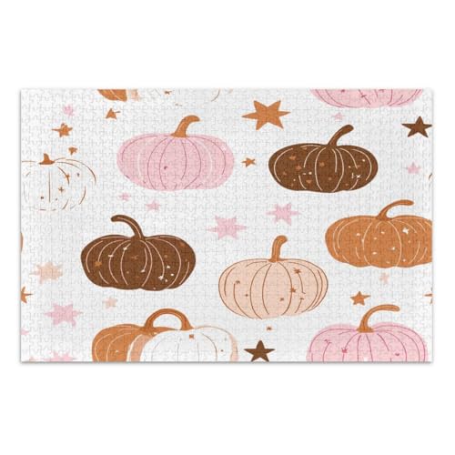 Pink Orange Brown Pumpkins Stars Jigsaw Puzzles for Adults 1000 Pieces Family Puzzle Challenging Family Activity, Finished Size 29.5 x 19.7 Inches von CHIFIGNO