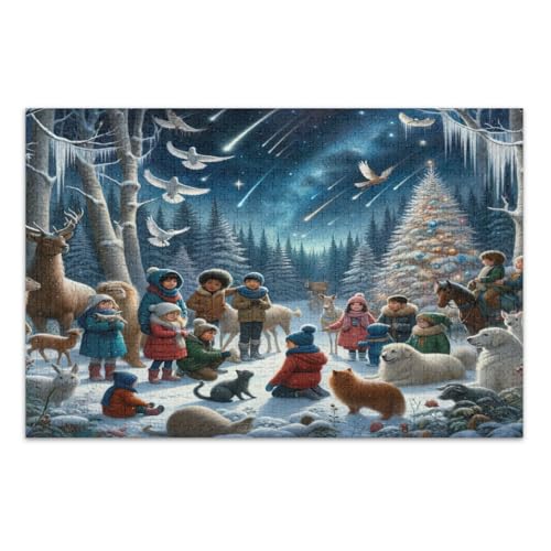 Puzzle, 500 Teile, Winter-Szene, weiße Vögel, niedliche Tiere, Familienpuzzle, lustige und farbenfrohe Wandkunst, fertige Größe 50,5 x 37,8 cm von CHIFIGNO