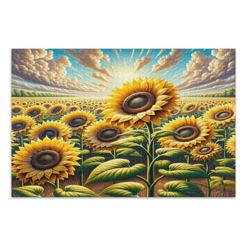 Puzzle 1000 Teile, Sonnenblumenfeld Einzigartige Puzzles Herausforderndes Puzzle für Spieleabende, Fertige Größe 29,5 x 19,7 Zoll von CHIFIGNO