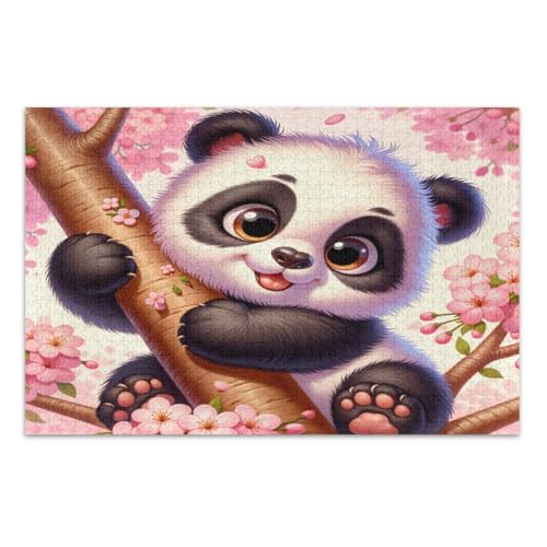 Puzzle 1000 Teile für Erwachsene, Niedlicher Panda Kirschblüte Lustiges Puzzle Herausfordernde Familienaktivität, Fertige Größe 29,5 x 19,7 Zoll von CHIFIGNO