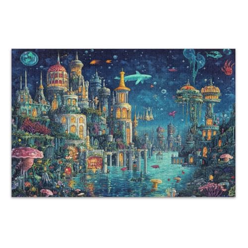 Puzzle 1000 Teile für Erwachsene, Unterwasserstadtlandschaft, einzigartige Puzzles, lustige und farbenfrohe Kunstwerke, fertige Größe 75 x 50 cm von CHIFIGNO