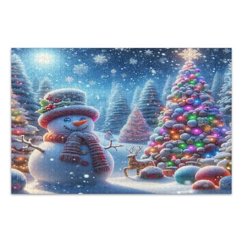 Puzzle 500 Teile, Hello Snow Weihnachtsbaum Schneemann Einzigartige Puzzles Wunderbare Puzzle Geschenke für Frauen Männer, Fertige Größe 20,5 x 14,9 Zoll von CHIFIGNO