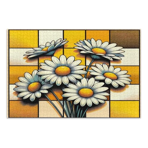 Puzzle 500 Teile, Retro Pop Art Gänseblümchen Blumen Lustige Puzzles Weißer Elefant Geschenkideen, Fertige Größe 20,5 x 14,9 Zoll von CHIFIGNO