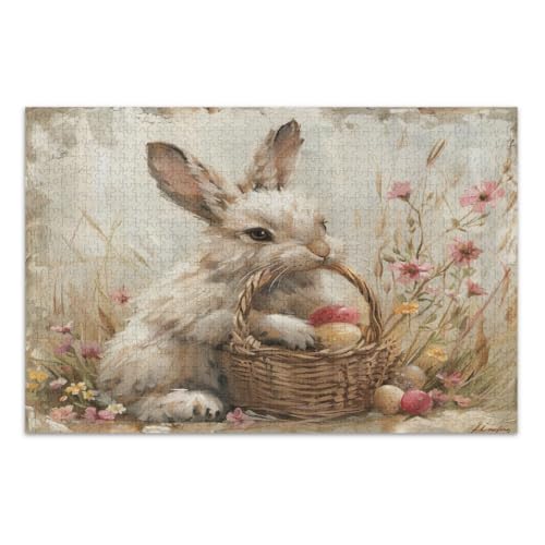 Puzzle 500 Teile, Vintage Osterhase mit Blumen Familienpuzzle Pädagogisches Intellektuelles Puzzle, Fertige Größe 20,5 x 14,9 Zoll von CHIFIGNO