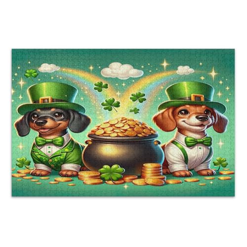 Puzzle 500 Teile Erwachsene, Saint Patrick's Day Hund Schwierige Puzzles Herausforderndes Puzzle für Spieleabende, Fertige Größe 20,5 x 14,9 Zoll von CHIFIGNO