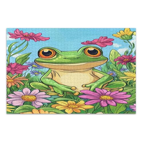 Puzzle 500 Teile Erwachsene, Süße Frosch Blumen Familie Puzzle Herausforderndes Puzzle für Spieleabende, Fertige Größe 20,5 x 14,9 Zoll von CHIFIGNO