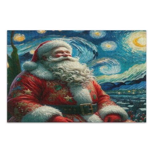 Puzzle 500 Teile Erwachsene, Weihnachten Weihnachtsmann Sternennacht Einzigartige Puzzles Herausfordernde Familienaktivität, Fertige Größe 20,5 x 14,9 Zoll von CHIFIGNO