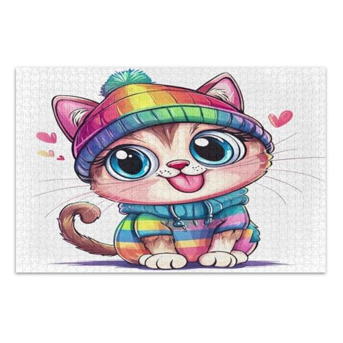 Puzzle 500 Teile Erwachsene, niedliche Cartoon-Katze einzigartige Puzzles lustiges Spiel für Männer Frauen, fertige Größe 20,5 x 14,9 Zoll von CHIFIGNO