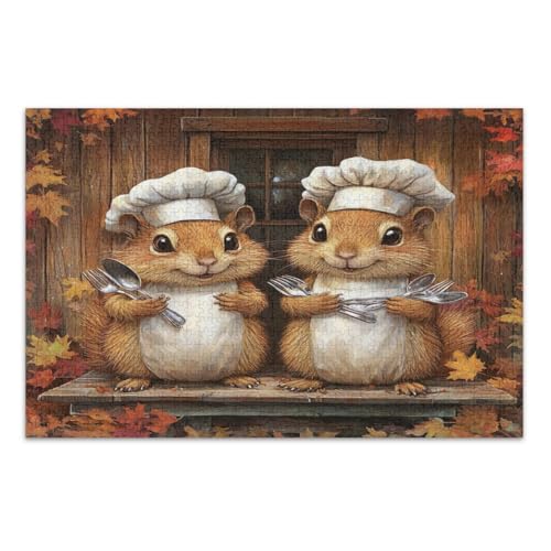 Puzzle 500 Teile Erwachsene, niedliche Herbstkaninchen Familienpuzzles herausfordernde Familienaktivität, fertige Größe 20,5 x 14,9 Zoll von CHIFIGNO