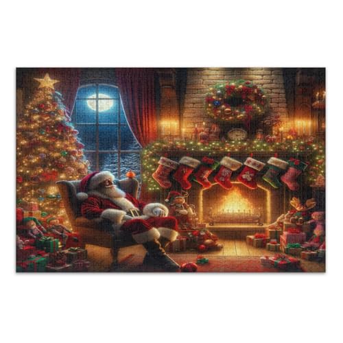 Puzzle 500 Teile für Erwachsene, Weihnachtsmann, Weihnachtsbaum, lustiges und farbenfrohes Kunstwerk, fertige Größe 50,5 x 37,8 cm von CHIFIGNO