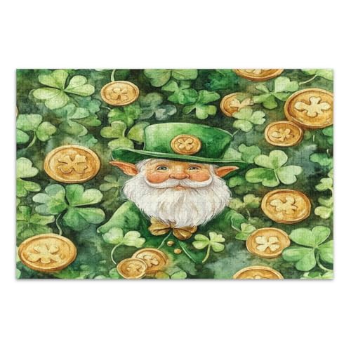 Puzzle für Erwachsene, Aquarell, St. Patrick's Day, Zwerg Klee, coole Puzzles, weißer Elefant, Geschenkideen, fertige Größe 50,5 x 37,8 cm, 500 Teile von CHIFIGNO