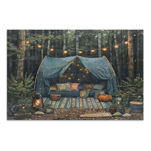 Puzzle für Erwachsene, Camping-Szene, coole Puzzles, lustige und farbenfrohe Wandkunst, fertige Größe 50,5 x 37,8 cm, 500 Teile von CHIFIGNO