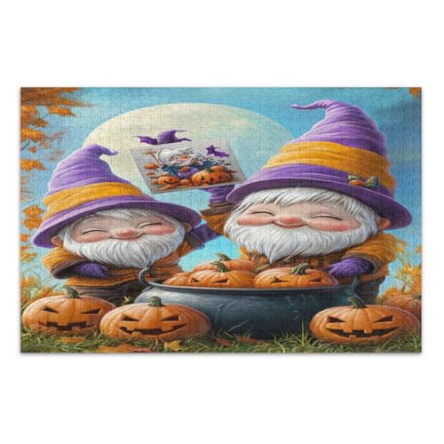 Puzzle mit 1000 Teilen, niedliche Halloween-Zwerge, Kürbisse, einzigartige Puzzles, pädagogisches intellektuelles Puzzle, fertige Größe 74,5 x 59,7 cm von CHIFIGNO