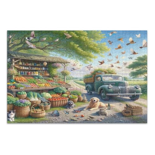 Puzzle mit Straßenrand, 500 Teile, lustige und farbenfrohe Kunstwerke, Heimdekoration, Familienpuzzles, fertige Größe 50,5 x 37,8 cm von CHIFIGNO