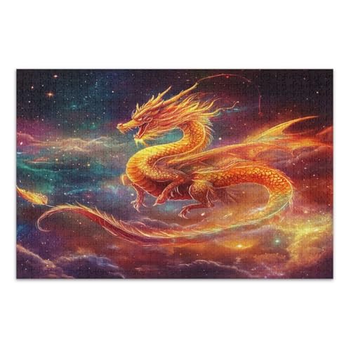 Puzzle mit buntem chinesischem Drachen, 500 Teile, lustiges und farbenfrohes Kunstwerk, Heimdekoration, lustige Puzzles, fertige Größe 50,5 x 37,8 cm von CHIFIGNO