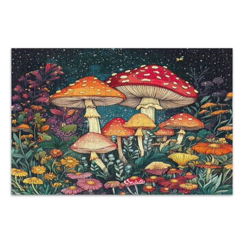 Puzzle mit bunten Pilzen, Blumen, 500 Teile, lustige und farbenfrohe Wandkunst, Familienpuzzles, fertige Größe 50,5 x 37,9 cm von CHIFIGNO