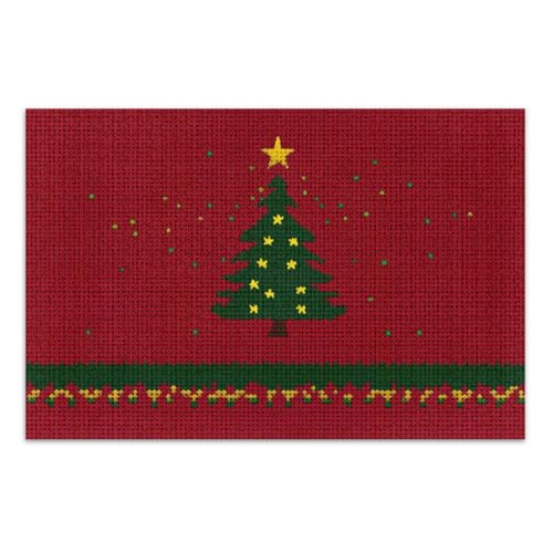 Puzzle mit grünem Weihnachtsbaum auf rotem Hintergrund, 1000 Teile für Erwachsene, lustige und farbenfrohe Wandkunst, lustiges Puzzle, fertige Größe 75 x 50 cm von CHIFIGNO