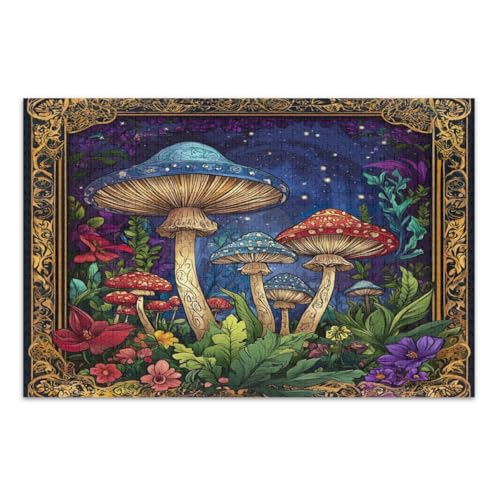 Puzzles, 500 Teile, bunte psychedelische Pilze, lustiges und farbenfrohes Kunstwerk, fertige Größe 50,5 x 37,8 cm von CHIFIGNO