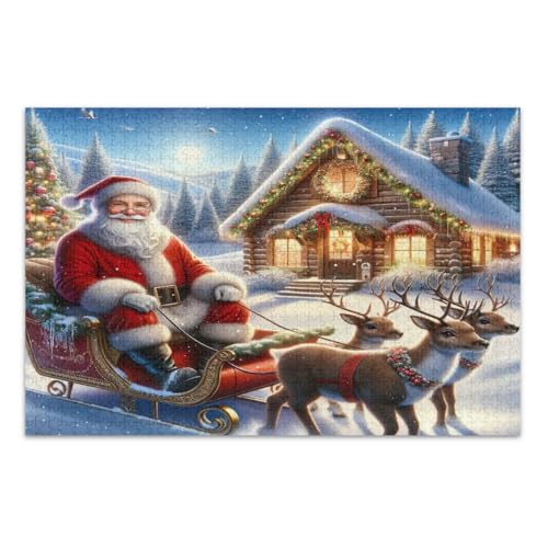 Puzzles 1000 Teile, Weihnachtsmann Rentier Weihnachtsbaum Lustige Puzzles Tolle Geschenkidee für Feiertage, Fertige Größe 29,5 x 19,7 Zoll von CHIFIGNO