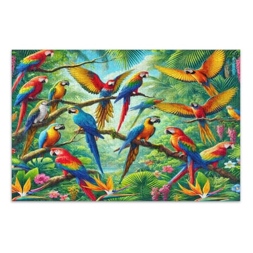 Puzzles 1000 Teile, bunte Papageien, tropische Blätter, Blumen, einzigartige Puzzles, anspruchsvolle Familienaktivitäten, fertige Größe 75 x 50 cm von CHIFIGNO