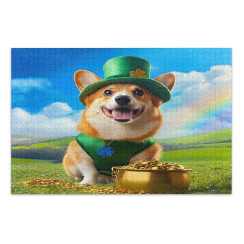 Puzzles 1000 Teile, niedliches St. Patrick's Day Hund Familie Puzzle Unterhaltung Spielzeug Geburtstagsgeschenk Fertige Größe 29,5 x 19,7 Zoll von CHIFIGNO