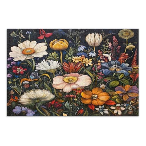 Puzzles 1000 Teile für Erwachsene, bunte Blumen, Familienpuzzle, herausfordernde Familienaktivität, fertige Größe 75 x 50 cm von CHIFIGNO