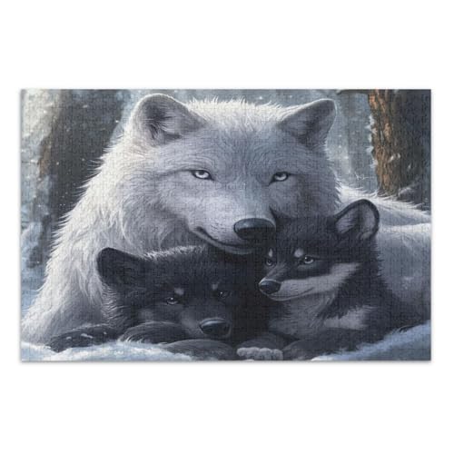 Puzzles 1000 Teile für Erwachsene, weißer schwarzer Wolf, einzigartige Puzzles, lustige und farbenfrohe Wandkunst, fertige Größe 75 x 50 cm von CHIFIGNO