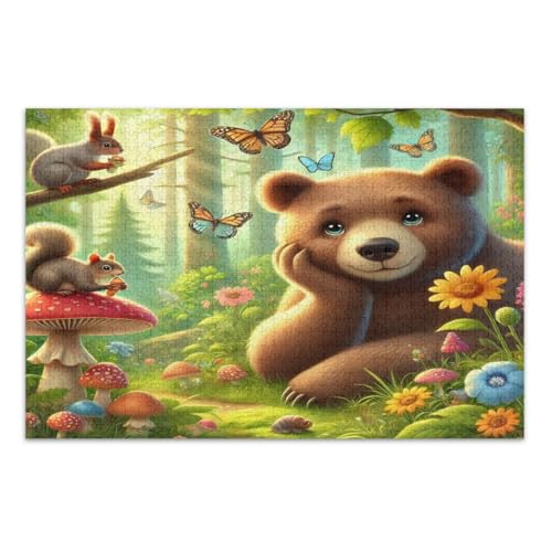 Puzzles 500 Teile, Niedlicher Bär Eichhörnchen Schmetterling Pilze Einzigartige Puzzles Weißer Elefant Geschenkideen, Fertige Größe 20,5 x 14,9 Zoll von CHIFIGNO