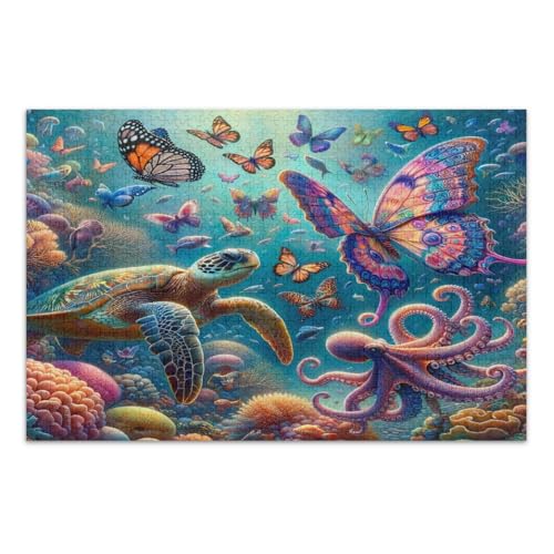 Puzzles 500 Teile, Schmetterlinge mit Meeresschildkröte Familie Puzzles Unterhaltung Spielzeug Geburtstagsgeschenk Fertige Größe 20,5 x 14,9 Zoll von CHIFIGNO