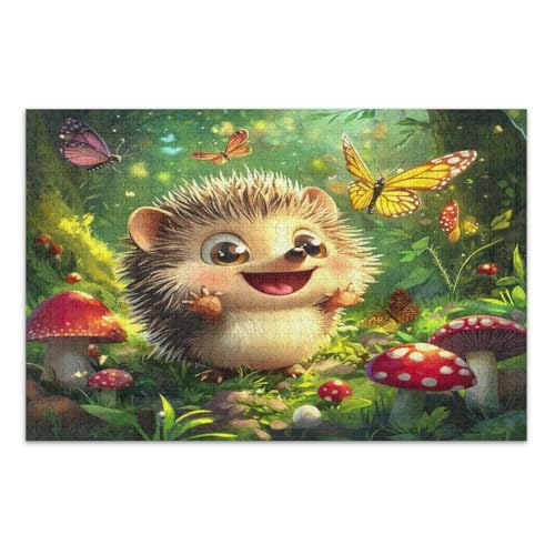 Puzzles 500 Teile, niedliche Cartoon-Igel-Pilze, lustige und farbenfrohe Kunstwerke, Heimdekoration, fertige Größe 50,5 x 37,8 cm von CHIFIGNO