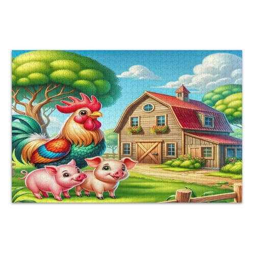 Puzzles 500 Teile, niedliche Hahnschweinchen, einzigartige Puzzles, weißer Elefant, Geschenkideen, fertige Größe 20,5 x 14,9 Zoll von CHIFIGNO