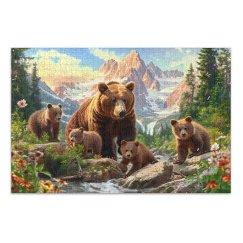 Puzzles 500 Teile für Erwachsene, Berglandschaftsbären, lustiges Puzzle, lustiges und farbenfrohes Kunstwerk, fertige Größe 50,5 x 37,8 cm von CHIFIGNO