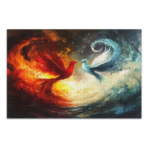 Puzzles 500 Teile für Erwachsene, Phoenix Wasser Feuer Cool Puzzles Pädagogisches Intellektuelles Puzzle, Fertige Größe 20,5 x 14,9 Zoll von CHIFIGNO