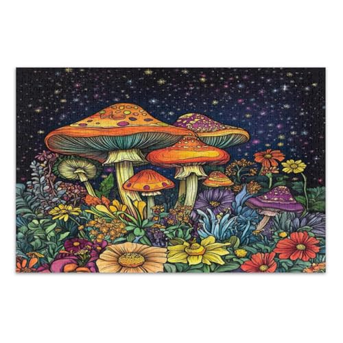 Puzzles für Erwachsene, 1000 Teile, psychedelische Pilze, bunte Blumen, lustiges Puzzle-Spiel für Männer und Frauen, fertige Größe 75 x 50 cm von CHIFIGNO