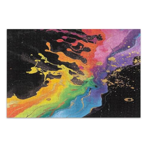 Puzzles für Erwachsene, 1000 Teile, schwarze Regenbogenfarben, schwierige Puzzles, lustige und farbenfrohe Wandkunst, fertige Größe 75 x 50 cm von CHIFIGNO