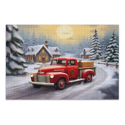 Red Pickup Truck Puzzles 500 Piece Educational Intellectual Jigsaw Puzzle Funny Puzzle, Fertige Größe 20,5 x 14,9 Zoll von CHIFIGNO