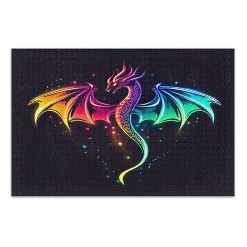 Regenbogen Drachen Puzzle für Erwachsene 1000 Teile Coole Puzzles Unterhaltung Spielzeug Geburtstagsgeschenk Fertige Größe 29,5 x 19,7 Zoll von CHIFIGNO