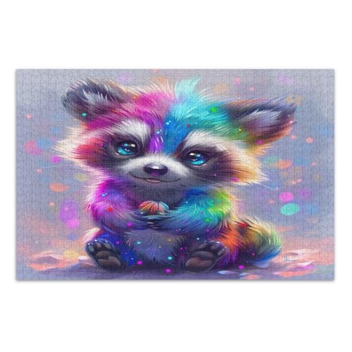 Regenbogen Waschbär Puzzle für Erwachsene 500 Teile Familie Puzzle Spaß Spiel für Männer Frauen Fertige Größe 20,5 x 14,9 Zoll von CHIFIGNO