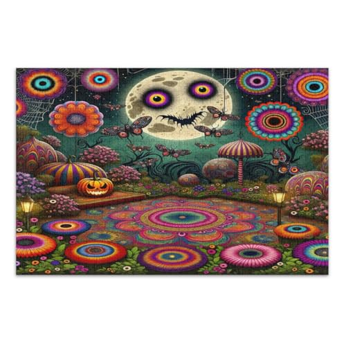 Retro Halloween Blumen Puzzle 1000 Teile Schwierige Puzzles Spaß Spiel für Männer Frauen Fertige Größe 29,5 x 19,7 Zoll von CHIFIGNO