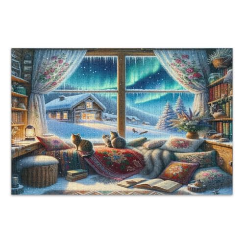 Retro Winter Leseecke Puzzle 500 Teile Erwachsene Unterhaltung Spielzeug Geburtstagsgeschenk Familie Puzzle, Fertige Größe 20,5 x 14,9 Zoll von CHIFIGNO