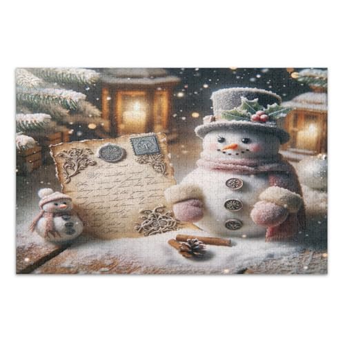 Romantischer Schneemann, 1000 Teile, schwierige Puzzles, lustige und farbenfrohe Kunstwerke, fertige Größe 75 x 50 cm von CHIFIGNO