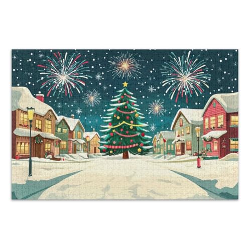 Snowy Christmas Night Scene Puzzle for Adults 1000 Pieces Family Puzzle Great Gift Idea for Holidays, Finished Size 29.5*19.7 Inch von CHIFIGNO