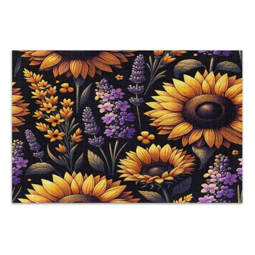 Sonnenblumen und Lavendel 1000 Teile Puzzle für Erwachsene Herausfordernde Familienaktivität Familienpuzzles, Fertige Größe 29,5 x 19,7 Zoll von CHIFIGNO