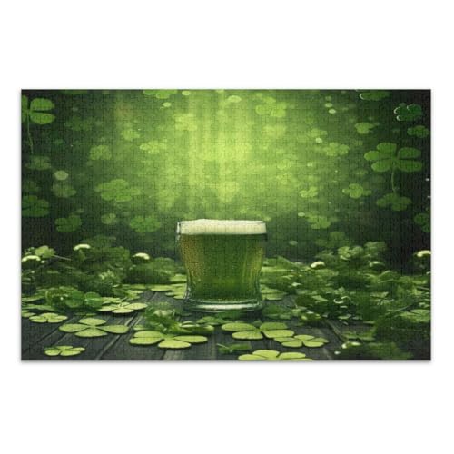 St Patrick's Day Green Clovers Puzzle 500 Teile Erwachsene Unterhaltung Spielzeug Geburtstagsgeschenk Einzigartige Puzzles, Fertige Größe 20,5 x 14,9 Zoll von CHIFIGNO