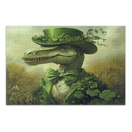 St. Patrick's Day Alligator Green Puzzles 500 Teile Tolle Geschenkidee für Feiertage Lustiges Puzzle, Fertige Größe 20,5 x 14,9 Zoll von CHIFIGNO