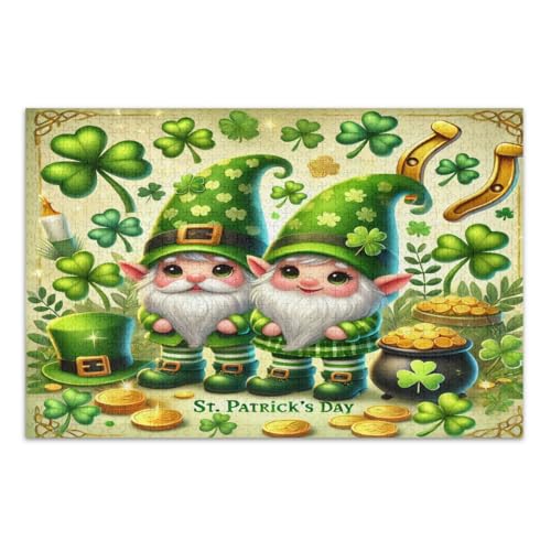 St. Patrick's Day Gnomes Kleeblatt Grün Puzzle 1000 Teile Puzzle Lustiges Puzzle für Spielabende, fertige Größe 75 x 50 cm von CHIFIGNO