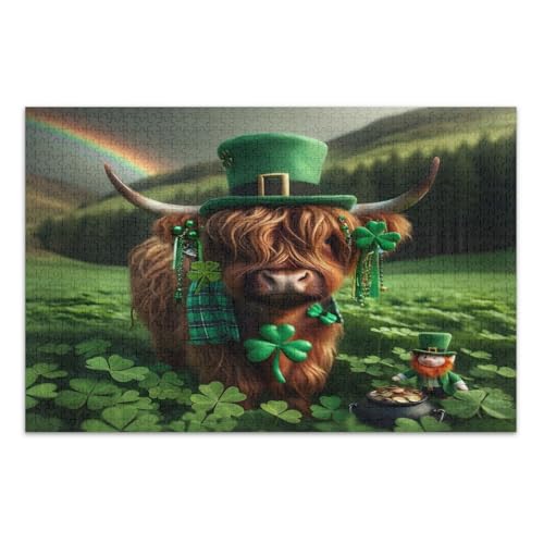 St. Patrick's Day Hochlandkuh Puzzle 500 Teile Familie Puzzles Unterhaltung Spielzeug Geburtstagsgeschenk Fertige Größe 20,5 x 14,9 Zoll von CHIFIGNO